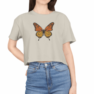 Butterfly Women's Crop Tee Woman Wearing with Jeans