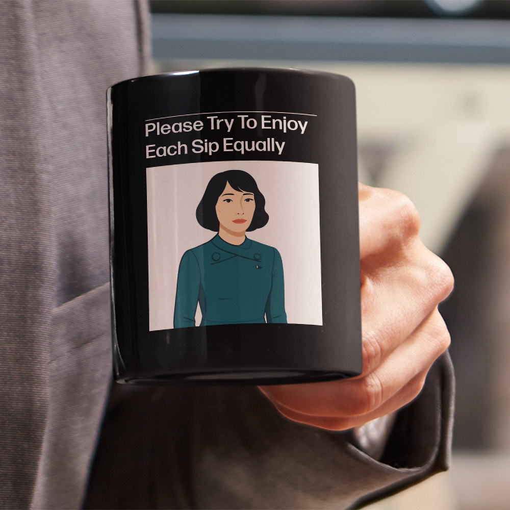 Please try to enjoy each sip equally Ms. Casey Black Mug